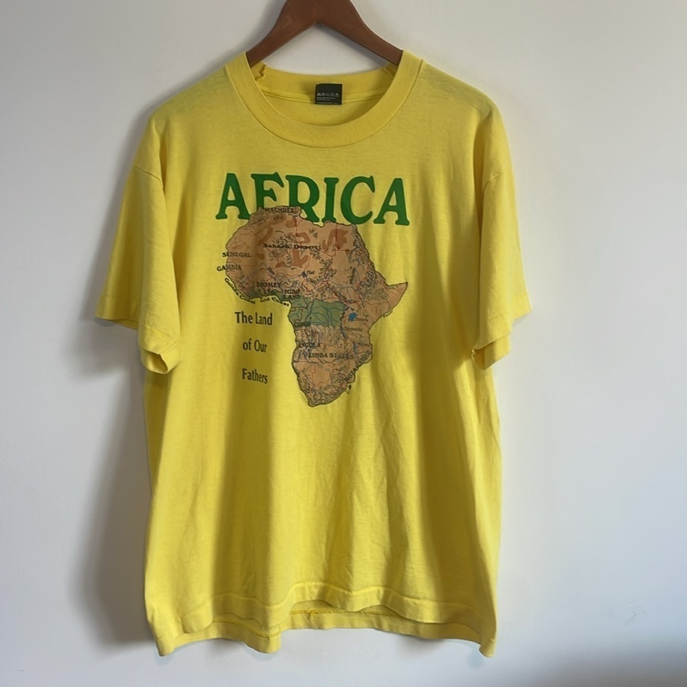 VTG Africa Tee T-Shirt XL Yellow Single Stitch Tourist Screen Stars Travel